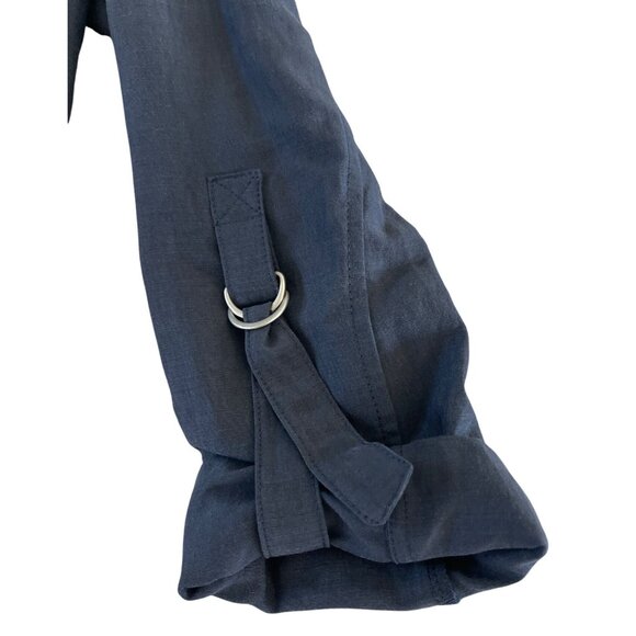 AMS Pure Blue Linen Silk Zipper Womens Top Roll Tab Sleeve US 6 Spain Minimalist - Picture 5 of 9